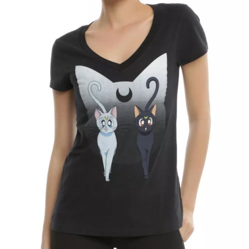 Sailor Moon Artemis & Luna Cat T-shirt Size XL Graphic Manga Whimsigoth Emo